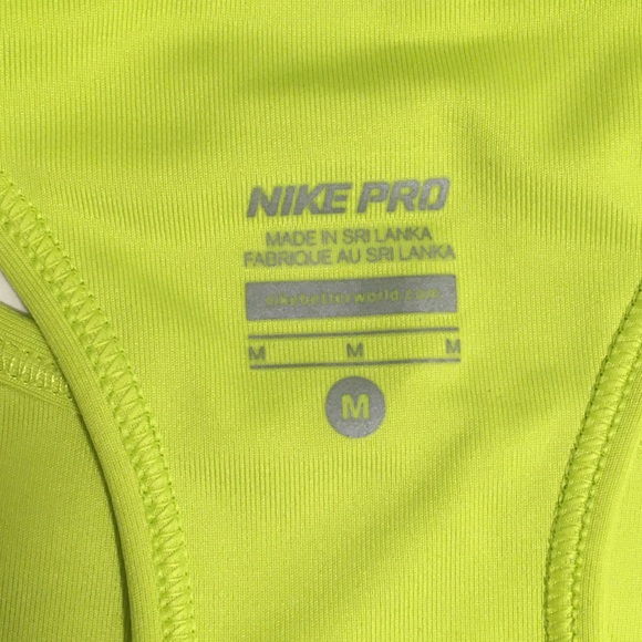 Women’s Nike Pro Sports Bra Retails $60+ Neon Green No Padding Blue Swoosh Gym - Picture 2 of 3